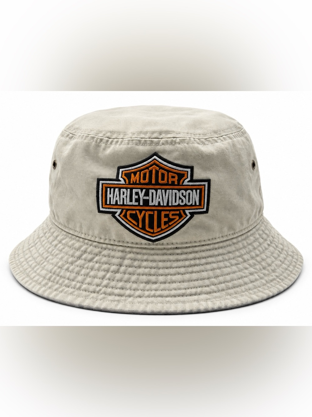Harley Davidson Bucket Hat L/XL Beige Cotton Bar Shield Patch Newhattan